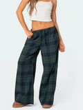 Plaid Pants for Women Casual Pajama Pants Elastic High Waist Slim Wide Leg Cute Pj Pants Pajama Bottoms Loungewear