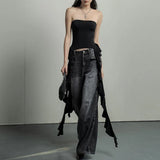 Y2k Tank Tops Asymmetrical Fringed Ruffle Top Streetwear Black Strapless Womans Summer Clothes
