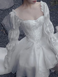 DERMEARNE Pure Color Fairy Midi Dress Women White Elegant Evening Party Dress Beach 2024 Spring Casual Long Sleeve Fashion Dress Korean