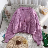 Dermearne Autumn Winter High Waist Crop Sweater Women Button Down Knit Cardiga Short Knitwear Women Knitted Jacket Outwear