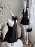 Dermearne Fashion Pink Skirt Set Summer New Backless Bow Halter Top Spicy Girl Slim Tank Top Pleated Skirt Two Piece Set Women Outfits