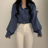 Bubble Sleeve Temperament, V-Neck Professional White Women's Design Sense, Spring And Autumn Plus Size, Bottom Layer Shirt, Top