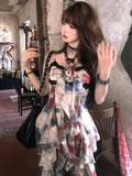 Dermearne New American Style Sexy Gyaru Halter Top Women Design Sweet Print Slim Camisole Summer High Street Coquette Asymmetrical Tees