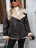Winter Casual Lady Thick Warm Coat High Street Motorcycle Outwear Women Faux Lamb Fur Leather Jacket