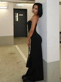Women's Black Goth Bodycon Evening Dress Vintage Emo Sleeveless Long Dresses Y2k Elegant One Piece Frocks 2000s Fashion Clothes