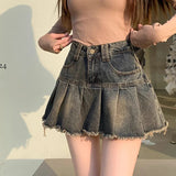 Summer Women Y2k High Waist Mini Skirts Girls Korean A Line Denim Pleated Dress Female Fashion Punk Blue Harajuku Jeans Skirts