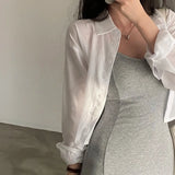 Y2k White Chiffon Short Women Cardigan Sun Protection Shirts Early Spring High Sense Outdoor Sexy Desire Shirt Top Outerwear