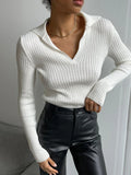 Women's Jumper Long Sleeve Top Knit Pullovers Polo Neck Spring Summer Solid White Blue Orange Slim Fashion Women Sweaters 2024