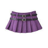 Y2K Mini Skirt Women Korean Fashion Pleated Skirt Summer Casual Vintage Preppy Style Solid Two Belts Short Skirts