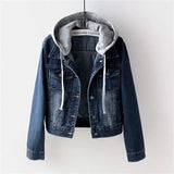 Denim Coat Women Hooded Full Sleeve Regular Splice Short Coats Slim Fit Solid Office Ladies Casual Jackets Outerwear 2024