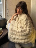 Dermearne 2024 Autumn Winter Oversize Knit Pullover Women Casual Lazy Round Neck Kintted Solid Sweater Female Loose Sleeves Knitwear Lady