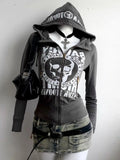 Classic Design Letter Printed Zip Up Vintage Hoodies Women Korean Style Skinny Casual Sweatshirts Y2k Gothic Sports Hoodies