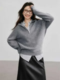 Casual Knitted Oversized Sweater Women  Autumn 2024 New Loose Lapel Women's Pullovers Zippers Korean Fashion Jumper Knitwear