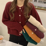 Dermearne Korean Sweet Cardigan Women Long Sleeve Fashion Elegant Knitted Tops Casual O Neck Single Breasted Female Casual Cardigan