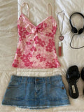 Dermearne  3 American Retro Fashion Sexy Chic Slim Fit Hottie Camisole Tops Y2K Harajuku Emo Girl Floral Print Crop Tops Punk Rock Streetwear