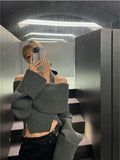 Slash Neck Women Ins Vintage Halter Sweaters Fashion Y2k Aesthetic Knitted Solid Jumpers Sexy Slim Zipper Chic Layered Pullovers