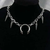 DERMEARNE Hip Hop Punk Sliver Color Geometry Rivet Tassel Horseshoe-shaped Pendant Necklace for Women Stainless Steel Collar Chain Jewelry