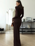 DERMEARNE Sibybo High Slit Bandage Sexy Maxi Dress Women 2025 Fashion Turtleneck Long Sleeve Package Hip Long Dresses Vestido Elegant