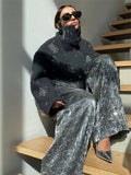 DERMEARNE Snowflake Sequin Woolen Short Coats Women Casual Loose Stand Collar Coat Female 2025 Autumn Winter Chic High Street Outwear Tops