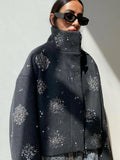 DERMEARNE Snowflake Sequin Woolen Short Coats Women Casual Loose Stand Collar Coat Female 2025 Autumn Winter Chic High Street Outwear Tops