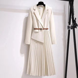 DERMEARNE Spring Autumn Women's Dresses 2024 New Fashion Suit Collar Stitching Fake Two-Piece Elegant Lady Office Long Dress Vestidos