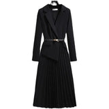 DERMEARNE Spring Autumn Women's Dresses 2024 New Fashion Suit Collar Stitching Fake Two-Piece Elegant Lady Office Long Dress Vestidos