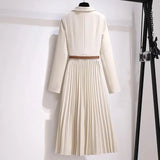 DERMEARNE Spring Autumn Women's Dresses 2024 New Fashion Suit Collar Stitching Fake Two-Piece Elegant Lady Office Long Dress Vestidos