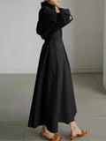 DERMEARNE Spring Dress Long Sleeve Solid Color Cotton Linen Elegant Maxi Dresses For Women 2024 Casual V Neck Shirt Party Long Dress Robe
