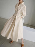 DERMEARNE Spring Dress Long Sleeve Solid Color Cotton Linen Elegant Maxi Dresses For Women 2024 Casual V Neck Shirt Party Long Dress Robe