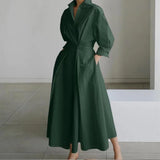 DERMEARNE Spring Dress Long Sleeve Solid Color Cotton Linen Elegant Maxi Dresses For Women 2024 Casual V Neck Shirt Party Long Dress Robe