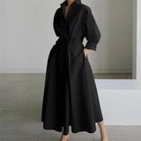 DERMEARNE Spring Dress Long Sleeve Solid Color Cotton Linen Elegant Maxi Dresses For Women 2024 Casual V Neck Shirt Party Long Dress Robe