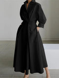 DERMEARNE Spring Dress Long Sleeve Solid Color Cotton Linen Elegant Maxi Dresses For Women 2024 Casual V Neck Shirt Party Long Dress Robe
