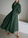 DERMEARNE Spring Dress Long Sleeve Solid Color Cotton Linen Elegant Maxi Dresses For Women 2024 Casual V Neck Shirt Party Long Dress Robe