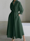 DERMEARNE Spring Dress Long Sleeve Solid Color Cotton Linen Elegant Maxi Dresses For Women 2024 Casual V Neck Shirt Party Long Dress Robe