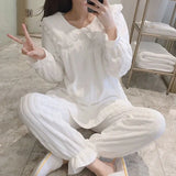 Dermearne Square Collar Women Pajamas Set Winter Sleepwear Fleece Velvet 2 Piece Pant Home Suit Fluffy Korean Solid Piiama Warm Night Wear