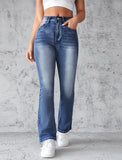 DERMEARNE Straight Denim High Waist Pants Women Ankle Length Solid Jean Washed Zipper Fly Basics Vintage Loose Fit Pockets 2024 Summer