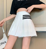 Dermearne Streetwear High Waist Mini  Pleated Skirts Women Korean Preppy Style Chic Short Faldas Elegant Black Safety Lined Tennis Saia