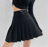 Dermearne Streetwear High Waist Mini  Pleated Skirts Women Korean Preppy Style Chic Short Faldas Elegant Black Safety Lined Tennis Saia