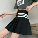 Dermearne Streetwear High Waist Mini  Pleated Skirts Women Korean Preppy Style Chic Short Faldas Elegant Black Safety Lined Tennis Saia
