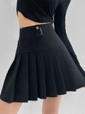 Dermearne Streetwear High Waist Mini  Pleated Skirts Women Korean Preppy Style Chic Short Faldas Elegant Black Safety Lined Tennis Saia