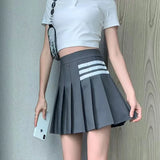 Dermearne Streetwear High Waist Mini  Pleated Skirts Women Korean Preppy Style Chic Short Faldas Elegant Black Safety Lined Tennis Saia