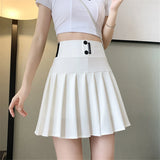 Dermearne Streetwear High Waist Mini  Pleated Skirts Women Korean Preppy Style Chic Short Faldas Elegant Black Safety Lined Tennis Saia