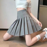 Dermearne Streetwear High Waist Mini  Pleated Skirts Women Korean Preppy Style Chic Short Faldas Elegant Black Safety Lined Tennis Saia