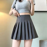 Dermearne Streetwear High Waist Mini  Pleated Skirts Women Korean Preppy Style Chic Short Faldas Elegant Black Safety Lined Tennis Saia
