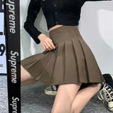 Dermearne Streetwear High Waist Mini  Pleated Skirts Women Korean Preppy Style Chic Short Faldas Elegant Black Safety Lined Tennis Saia