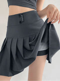 Dermearne Streetwear High Waist Mini  Pleated Skirts Women Korean Preppy Style Chic Short Faldas Elegant Black Safety Lined Tennis Saia