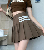 Dermearne Streetwear High Waist Mini  Pleated Skirts Women Korean Preppy Style Chic Short Faldas Elegant Black Safety Lined Tennis Saia