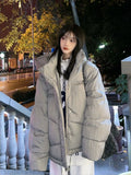 DERMEARNE Streetwear Winter Pleated Warm Women Hooded Jacket Harajuku Zippers Loose Casual Tops 2024 All Match Pocket Y2k Aesthetic Coat
