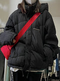 DERMEARNE Streetwear Winter Pleated Warm Women Hooded Jacket Harajuku Zippers Loose Casual Tops 2024 All Match Pocket Y2k Aesthetic Coat