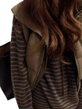 DERMEARNE Stripe Hooded Sweater Women's Y2k Aesthetic Autumn Drawstring Clothing Fashion Casual Streetwear Knitted Oversized Pullovers